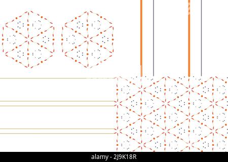 Conception délicate d'une surface à bords répétés sans couture en orange et bleu sur fond blanc. Convient pour le papier peint, le tissu et la décoration d'intérieur. Banque D'Images