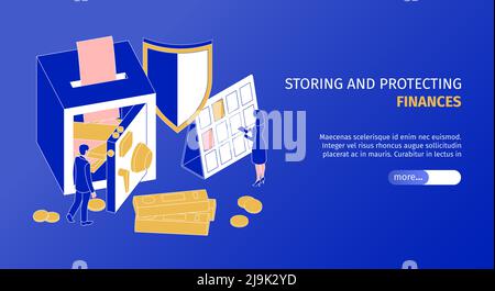 Finances stockage et protection de la page d'accueil du service avec verrou de sécurité illustration vectorielle de la bannière web isométrique horizontale de la boîte Illustration de Vecteur
