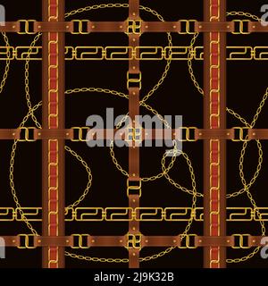 Ceinture décorative motif noir sans couture réaliste avec motif vectoriel de boucle Illustration de Vecteur