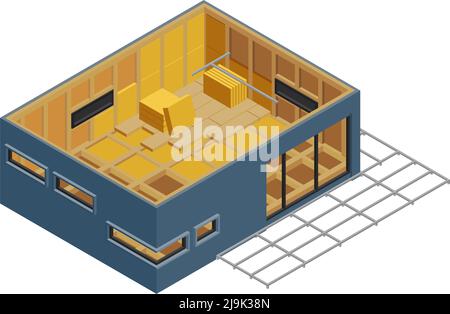 Structure modulaire construction composition isométrique avec image isolée de la maison en construction illustration vectorielle Illustration de Vecteur