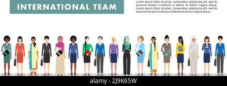 Illustration détaillée de divers employés d'affaires dans différents postes, dans un style plat sur fond blanc. Ensemble de différents professionnels debout t Illustration de Vecteur