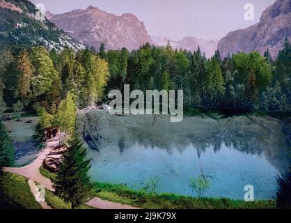 Vallée de la Kander et lac Blausee, Alpes bernoises, Berne, Suisse 1890. Banque D'Images