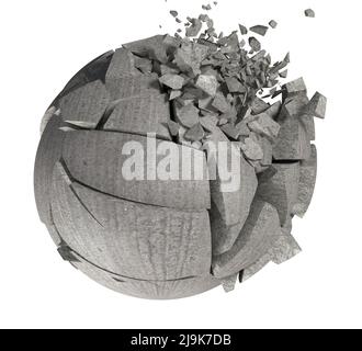 3d la balle est cassée. Forme cassée et pierre ou boule de ciment. Banque D'Images