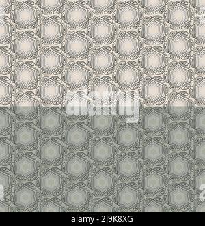 Motif sans couture abstrait hexagonal. Éléments de caniche dessinés à la main. Palette de couleurs nuances de gris, grille géométrique. Beige ou gris facile à modifier Illustration de Vecteur