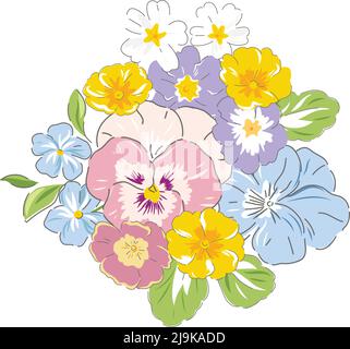 Variété Spring Garden fleurs bouquet illustration vectorielle isolée sur blanc. Décoration florale romantique vintage pour l'invitation à un mariage, l'anniversaire, le jour de la mère, le jour de la femme, la carte de Pâques joyeuse. Illustration de Vecteur