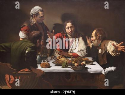 Le dîner à Emmaus par le peintre italien Caravaggio à la National Gallery, Londres, Royaume-Uni Banque D'Images
