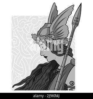 Valkyrie, illustration de la mythologie scandinave, dessinée dans le style Art Nouveau Illustration de Vecteur