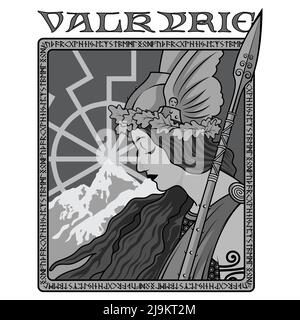 Valkyrie, illustration de la mythologie scandinave, dessinée dans le style Art Nouveau Illustration de Vecteur