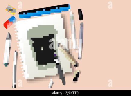 Outils de lettrage et vecteur 3D réaliste de carnet d'esquisses Illustration de Vecteur