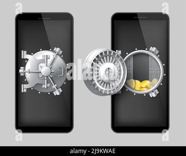 Boîtier de sécurité vecteur portefeuille mobile réaliste à l'écran Illustration de Vecteur