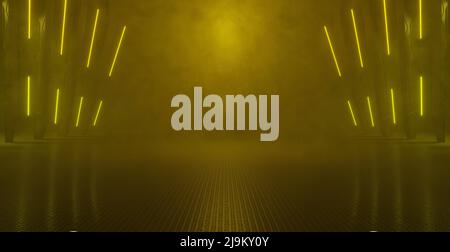 Espace industriel futuriste Dark Volumetrics fumée Dark Brown Grande bannière arrière-plan 3D Illustration Banque D'Images