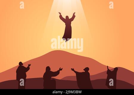 L'ascension de Jésus-Christ, série d'illustrations vectorielles bibliques Illustration de Vecteur