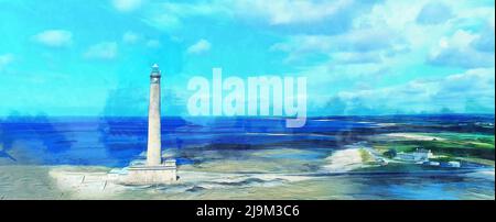 Phare sur une île près de la mer Banque D'Images