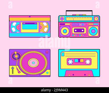 Collection de divers morceaux musique Vintage cassette audio cassette scénario Illustration Illustration de Vecteur