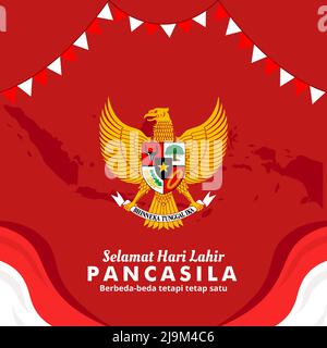 Selamat Hari Lahir Pancasila 1 Juni. Illustration du scénario de modèle de publication sur les réseaux sociaux. Traduction: Pancasila Day unité dans la diversité Illustration de Vecteur