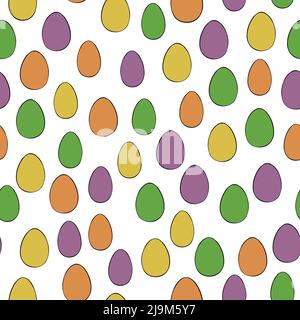 Motif joyeuses Pâques sans couture avec œufs colorés sur fond blanc. Motif à pois pour carte, carte postale, papier peint, affiches. Brut vectoriel Illustration de Vecteur