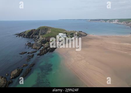 Burgh Island South Devon Angleterre Bigbury-on-Sea drone aérien Banque D'Images