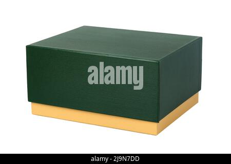 Boîte cadeau en carton ondulé bicolore, gros plan, isolée sur fond blanc Banque D'Images
