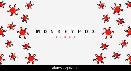 Bannière avec illustration du virus rouge. Le concept de la propagation de la maladie de la monkeypox. Clipart illustration de la variole du singe. Banque D'Images