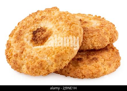 Trois biscuits de noix de coco isolés sur blanc. Banque D'Images