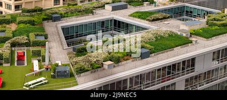 Jardin sur le toit du centre ville de Bordeaux dans le sud-ouest de la France, vue du musée du vin. Banque D'Images