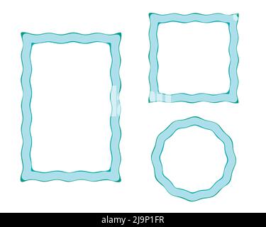 Cadres, ensemble de bordures. Dessin à la main pinceau trait d'onde traits, bleu marine tons de couleur. Couronne circulaire, carrée, forme géométrique rectangulaire. Cadres vides Illustration de Vecteur
