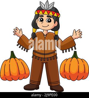 Action de grâce Native American Boy Clipart Illustration de Vecteur