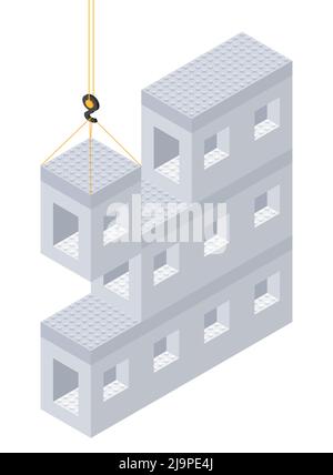 Construction modulaire de gratte-ciel de style isométrique. Illustration vectorielle. Illustration de Vecteur