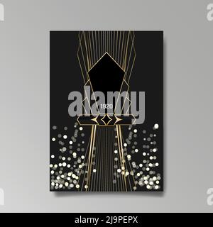 Modèle art déco noir doré blanc, A4 pages, menu, carte, invitation, Le soleil et les lumières de la ville dans un style Art déco Nuevo, un arrière-plan magnifique, le luxe Illustration de Vecteur
