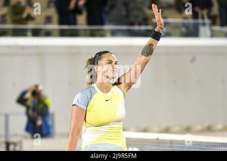 Aryna Sabalenka de Biélorussie pendant l'Open de France (Roland-Garros) 2022, tournoi de tennis Grand Chelem le 24 mai 2022 au stade Roland-Garros à Paris, France - photo : Victor Joly/DPPI/LiveMedia Banque D'Images