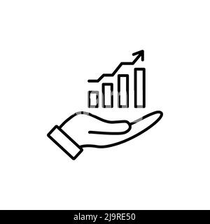 Icône main et profit. Style solide pour le modèle Web et l'application. Futur, choisir, chiffre d'affaires, entreprise, réalisation, graphique, schéma, illustration vectorielle o Illustration de Vecteur