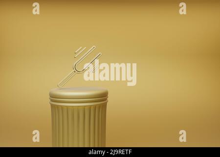 Belles illustrations abstraites or Tuning Fork vibration symboles de musique icônes sur une colonne dorée et un arrière-plan merveilleux. 3d illustrationdu rendu Banque D'Images