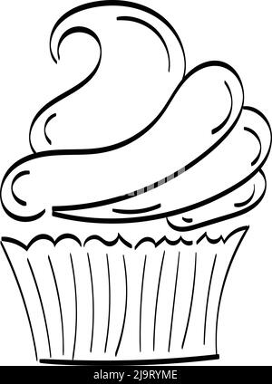 Programme de gâteau d'anniversaire. Page de coloriage des aliments facile à imprimer. Illustration de Vecteur