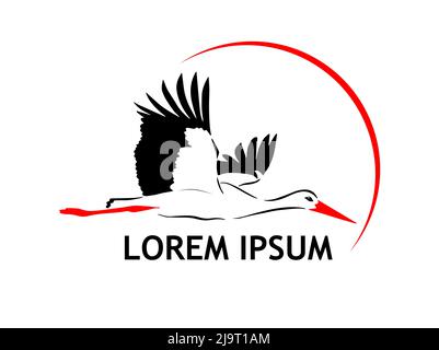 Tempête et soleil volant. Illustration vectorielle. Logo de silhouette de Stork volant. Illustration de Vecteur