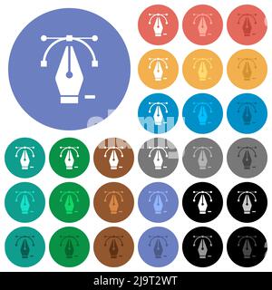 Suppression d'un point d'édition avec l'outil Plume icônes plates multicolores sur des arrière-plans ronds. Inclus des variantes d'icônes blanches, claires et sombres pour le survol et actif Illustration de Vecteur