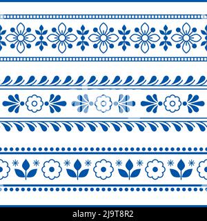 Imprimé scandinave floral textile ou tissu imprimé vectoriel sans coutures avec fleurs, décoration de style rétro Nordic folk art Illustration de Vecteur