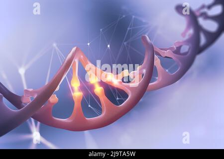 Illustration DNA 3D. Décodage de la séquence génomique. Études scientifiques de la structure de la molécule d'ADN. Décomposition de l'hélice. Design moderne et épuré Banque D'Images