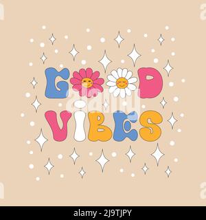 Pâquerettes rétro avec des sparkles et un sourire. Illustration de Vecteur