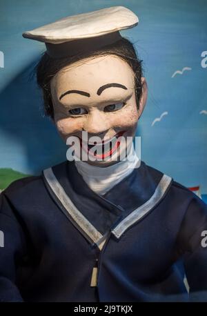 Une arcade rétro Jolly Jack Tar amusement nouveauté Sailor marionnette en coin op machine. Banque D'Images