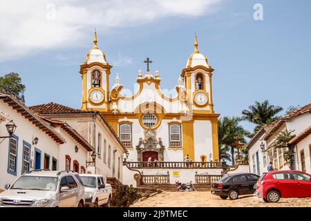 Eglise mère de Santo Antonio de la ville de Tiradentes à Minas Gerais, Brésil - 22 janvier 2018 : Voir Eglise mère de Santo Antonio de la ville de Tiradentes Banque D'Images