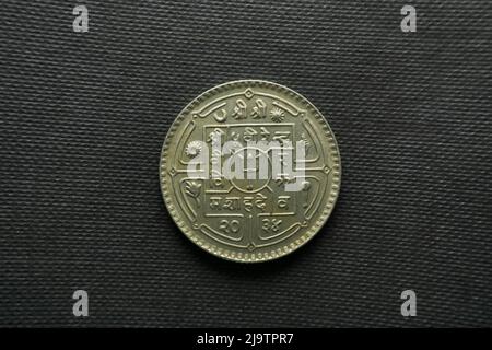 1 Rupee coin, Népal, vue arrière, argent Banque D'Images