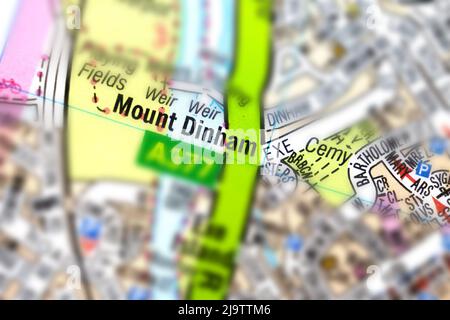 Quartier de Mount Dinham - Exeter City, Devon, Royaume-Uni couleur atlas plan de la ville et nom Banque D'Images