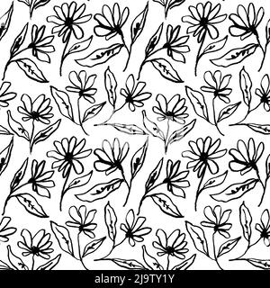 Dessiner à la main des plantes sauvages, des herbes et des fleurs. Illustration de Vecteur