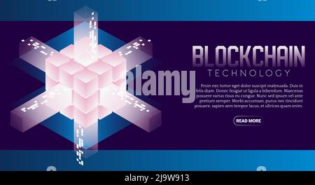 Bannière isométrique vectorielle de la technologie blockchain Illustration de Vecteur