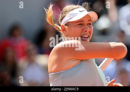 Paris, France. 25th mai 2022. US Amanda Anisimova joue contre Donna Vekic de Croatie lors de leur match de tennis Open à Roland Garros près de Paris, France, le mercredi 25 mai 2022. Anisimova a gagné 6-4, 6-1. Photo de Maya Vidon-White/UPI crédit: UPI/Alay Live News Banque D'Images