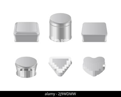 Icône de boîte métallique définir une illustration réaliste du vecteur Illustration de Vecteur