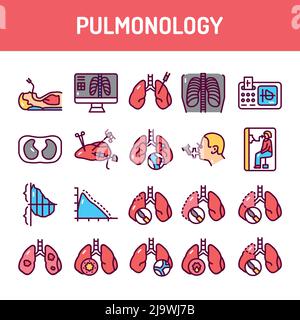Ensemble d'icônes de ligne pulmonaire. Elément vectoriel isolé. Pictogrammes de contour pour la page Web, l'application mobile, la promotion. Contour modifiable. Illustration de Vecteur