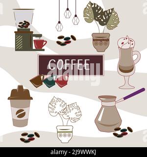 Affiche ou bannière du café ou de la cafétéria, modèle de prospectus ou de prospectus, illustration vectorielle à plat. Affiche ou bannière publicitaire pour café ou ca Illustration de Vecteur