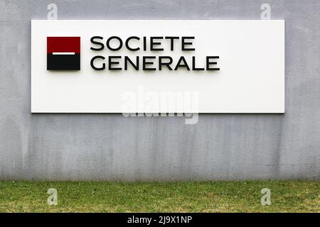 Nantes, France - 25 juin 2016 : logo de la Société générale sur un mur. Société générale est une multinationale française de services bancaires et financiers Banque D'Images