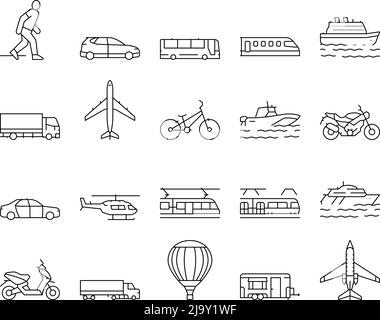 Transport pour la conduite et les icônes de vol définir le vecteur Illustration de Vecteur